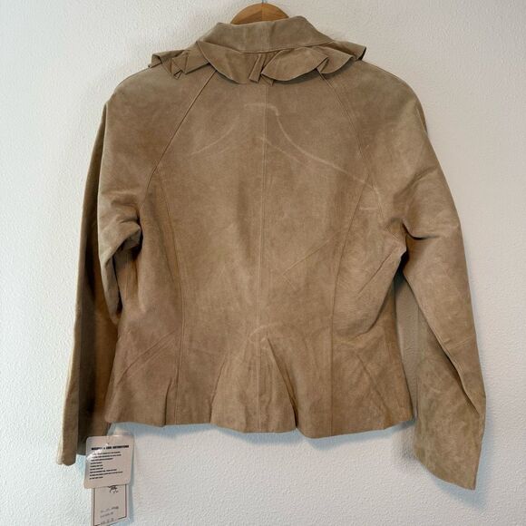 Vintage Midnight Velvet Tan Ruffle Suede Leather Jacket Deadstock Size Large NWT - Picture 2 of 12
